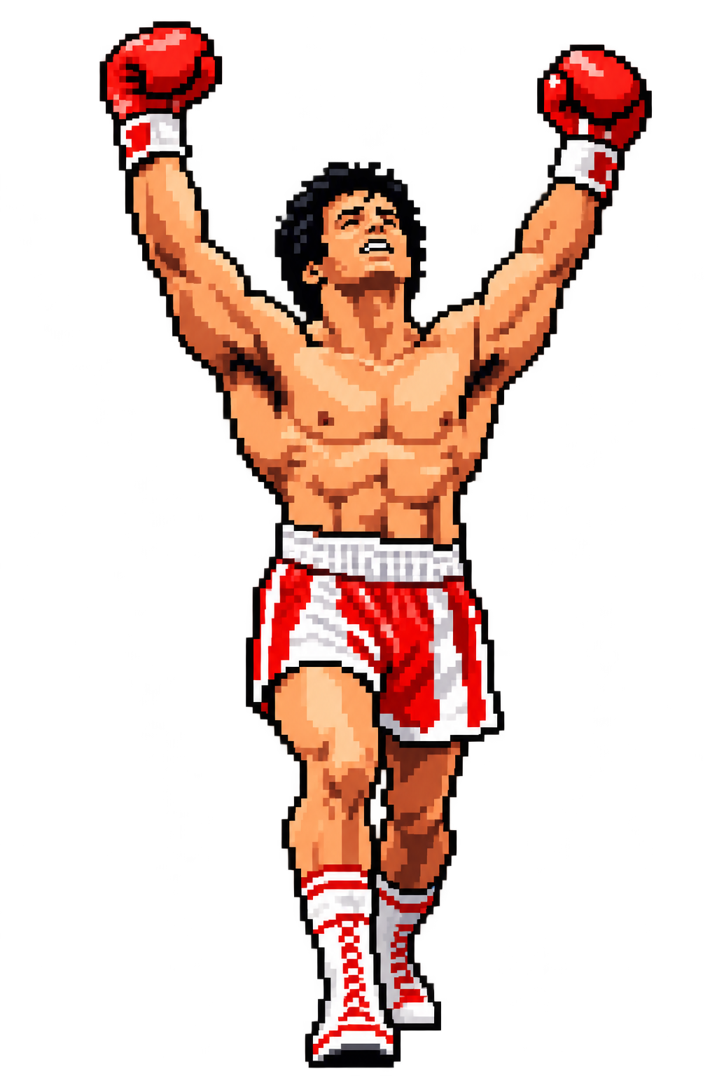 Pixel boxer raising both gloves in victory
